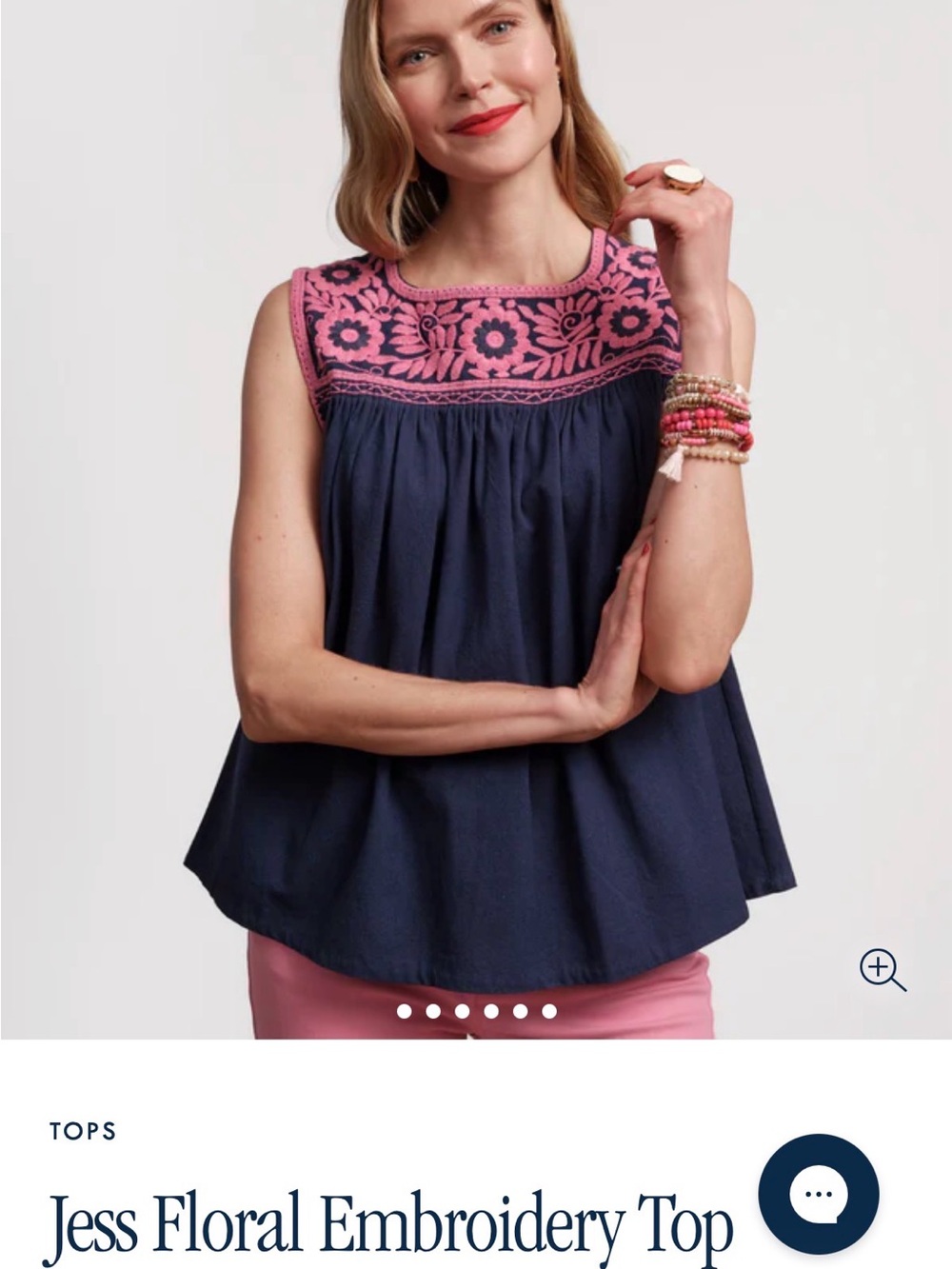 France’s Valentine Jess Top Embroidered Sleeveless - Navy/Pink 3x NWT * Sold Out
